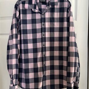Express Men's Pink and Black Checkered Shirt